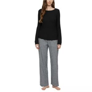 GAP Womens Pajama‎ Set Black Thermal Top Gingham Cotton Flannel Pants Small NEW